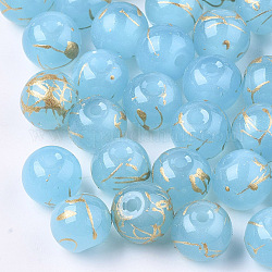 Perle di vetro trafila, giada imitato, tondo, stile verniciatura a spruzzo, cielo azzurro, 8mm, Foro: 1.5 mm