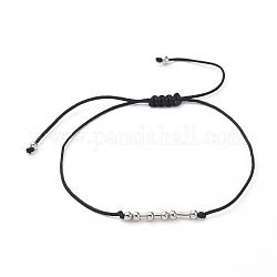 Unisex Adjustable Morse Code Bracelets, Valentines Friendship Bracelets, with Nylon Cord and Platinum Plated Brass Beads, Morse Code I Can, Black, 1.1~8.6cm