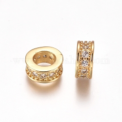 Messing Micro Pave klare Zirkonia europäische Perlen, Großloch perlen, Rondell, golden, 8x3.5 mm, Bohrung: 4.5 mm