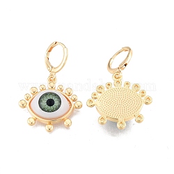 Acrylic Horse Eye Dangle Leverback Earrings, Brass Jewelry for Women, Cadmium Free & Nickel Free & Lead Free, Real 18K Gold Plated, 35.5mm, Pin: 1mm