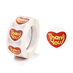 Pegatinas autoadhesivas de 1 pulgada, rollo de etiqueta, corazón con la palabra gracias, para regalos decorativos de fiesta, rojo, 2.5 cm, 500pcs / rollo
