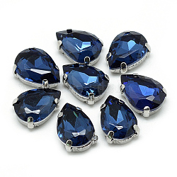 Cose en el rhinestone, Enlaces multifilares, Diamantes de imitación de cristal, con ajustes de 201 punta de acero inoxidable, accesorios de prendas de vestir, facetados, lágrima, azul de Prusia, 14x10x6mm, agujero: 0.8~1 mm