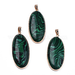 Oval Synthetic Malachite Pendants, with Light Gold Plated Brass Bails and Edge, 52~53x23x8mm, Hole: 4~5x7~8mm