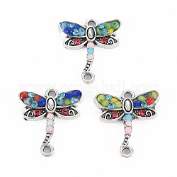 Alloy Links Connectors, with Glass Seed Beads and Sapphire Rhinestone, Antique Silver, Dragonfly, Colorful, 20x18x4mm, Hole: 1.6mm