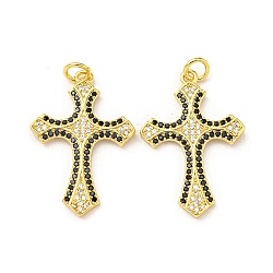 Brass with Cubic Zirconia Pendant, Cross, Real 16K Gold Plated, 28x19x1.7mm