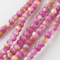 Chapelets de perle en jade blanc naturel, ronde, teinte, rose chaud, 4mm, Trou: 1mm, Environ 104 pcs/chapelet, 15.7 pouce (400 mm)