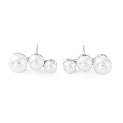 Rack Plating Brass Stud Earrings for Women, with Plastic Pearl, Long-Lasting Plated, Lead Free & Cadmium Free, Platinum, 7x17mm