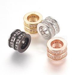 Ottone micro spianare perline europei zirconi, perline con foro grande, colonna, colore misto, 8x6mm, Foro: 5 mm