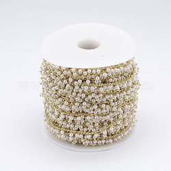 Handgemachte nachgemachte Perle abs Perlenketten, gelötet, mit Spule, mit Messing Gestell Zubehör, golden, 7x3 mm, ca. 82.02 Fuß (25m)/Rolle
