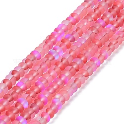 Fili di perline di vetro trasparente smerigliato, rondelle, rosa caldo, 8x5mm, Foro: 1 mm, circa 75pcs/filo, 14.96'' (38 cm)