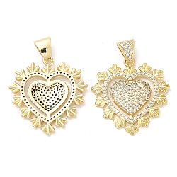 Rack Plating Brass Pendants, with Cubic Zirconia, Heart, Real 16K Gold Plated, 30.5x28x3mm, Hole: 6x3mm