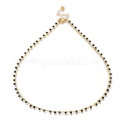 Laiton colliers de perles de verre, avec 304 breloques de coeur inox, fermoirs pince de homard, or, noir, 15.86 pouce (40.3 cm)