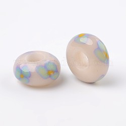Handgemachte Polymer-Ton Emaille europäischen Perlen, großes Loch Rondell Perlen, Lavendel erröten, 14x7.5 mm, Bohrung: 5.5 mm