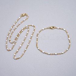Kits de bijoux en 304 acier inoxydable, colliers et bracelets de chaîne de câble, avec l'émail, blanc, 19.52 pouces ~ 19.76 pouces (49.6~50.2 cm), 7-7/8 pouces ~ 8-1/8 pouces (20~20.6 cm)