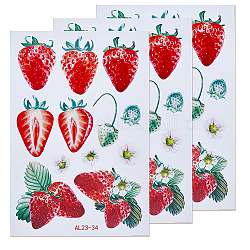 Adesivi decorativi di frutta autoadesivi in pvc, decalcomanie impermeabili, rettangolo, fragola, 292x197x0.3mm, fragola: 27~80x27~110 mm, 3 fogli / set