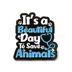 Palabra es un hermoso día para salvar animales pin de esmalte, Broche de protección animal de aleación negra de electroforesis para mochila de ropa, el cielo azul, 30x27x1.5mm