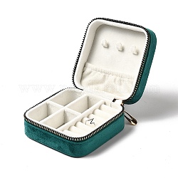 Boîtes à glissière à bijoux en velours carré, étui de rangement portable pour bijoux de voyage avec fermeture à glissière en alliage, boucles d'oreilles, bagues, colliers, stockage de bracelets, sarcelle, 10x9.5x4.7 cm