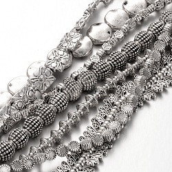 Mixtes style tibétain perles en alliage brins, sans plomb & sans nickel & sans cadmium , argent antique, 4~20x4~20mm, Trou: 1mm, 7.48 pouce ~ 7.87 pouces (19~20 cm)
