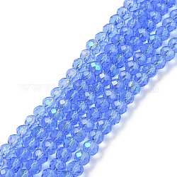 Chapelets de perles en verre électroplaqué, demi arc-en-ciel plaqué, facette, rondelle, bleuet, 6x5mm, Trou: 1mm, Environ 85~88 pcs/chapelet, 16.1~16.5 pouce (41~42 cm)