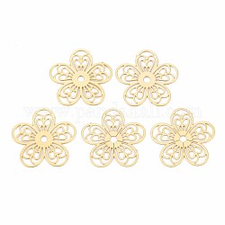 Rack Plating 304 Stainless Steel Filigree Joiners, Etched Metal Embellishments, Nickel Free, Flower, Real 18K Gold Plated, 18.5x19x0.4mm, Hole: 1.8mm
