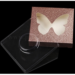 Cajas plegables de papel, caja de embalaje de pestañas vacía, con ventana de corazón transparente, cuadrado, marrón rosado, 7.2x7.2x1.2 cm