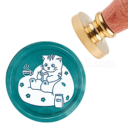 CRASPIRE Wax Seal Stamp Cat Leisure Sealing Wax Stamp 30mm Removable Brass Head Sealing Stamp with Wooden Handle for Birthday Invitations Gift Scrapbooking Decor