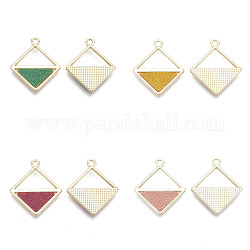 Alloy Pendants, with PU Leather, Rhombus, Light Gold, Mixed Color, 25x22x2mm, Hole: 2mm, Side Length: 16mm