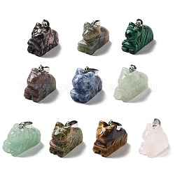 Природные и синтетические смешанные подвески драгоценных камней, Брелоки для собак с металлическими застежками с платиновым покрытием на дужках, смешанные окрашенные и неокрашенные, 15.5~17.5x21.5~23x10.5~11 мм, отверстие : 3x5.5 мм