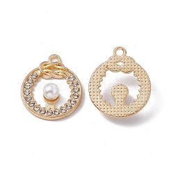 Colgantes de aleación Diamante de imitacións de imitación, anillo con dijes de perla de imitación de plástico abs, dorado, 21.7x18x5mm, agujero: 1.8 mm