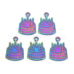 Ciondoli in lega color arcobaleno, cadmio & nichel &piombo libero, torta con buon compleanno, 22x15x1.5mm, Foro: 2 mm