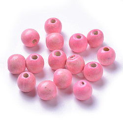 Gefärbte Naturholzperlen, Runde, Bleifrei, rosa, 16x15 mm, Bohrung: 4 mm, ca. 800 Stk. / 1000 g