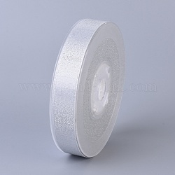 Double Face Polyester Satin Ribbon, with Metallic Silver Color, Silver, 5/8 inch(16mm), about 100yards/roll(91.44m/roll)