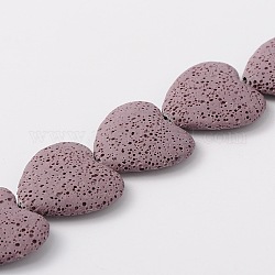 Brins de perles de pierre de lave naturelle, teinte, cœur, violet, 26~30x26~30mm, Trou: 2mm, environ 15 pcs / brin