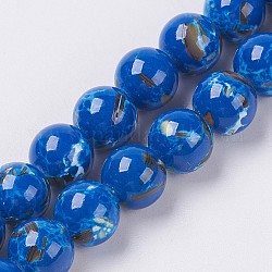 Trefoli di conchiglie di conchiglia e perline sintetiche, tondo, blu medio, 6mm, Foro: 1.2 mm,circa65pcs/filo, 15.7 pollici (40 cm)