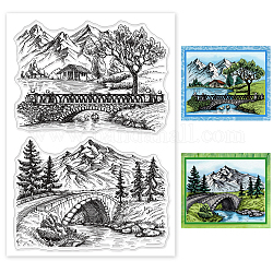 GLOBLELAND Realistic Landscape Background Clear Stamps Bridge River Tree Idyllic Scenery Silicone Clear Stamp Seals for Cards Making DIY Scrapbooking Photo Journal Album Decoration