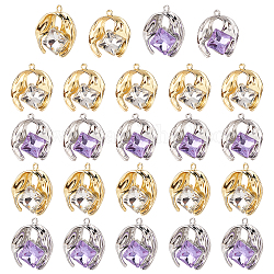 CHGCRAFT 24Pcs 2 Colors Faceted Rhinestone Drop Pendants Square Crystal Charms Faceted Crystal Drop Charms with Gold Silver Setting for Jewellery Necklace Earrings Making 25x21.5x7mm