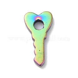 Ciondoli in ematite sintetica non magnetica color arcobaleno con placcatura sottovuoto, chiave a forma di cuore, multicolore placcato, 29x14.5x3.5mm, Foro: 5 mm