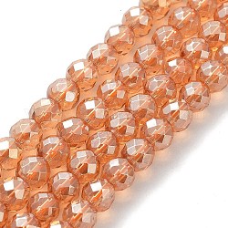 Brins de perles de cristal de quartz synthétique galvanisées, facette, ronde, rose plaqué or, 8mm, Trou: 1mm, Environ 48 pcs/chapelet, 14.96''~15.16'' (38~38.5 cm)