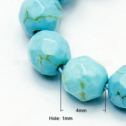 Chapelets de perles en howlite naturelle, teints et chauffée, facette, ronde, bleu ciel, 4mm, Trou: 1mm, Environ 90~93 pcs/chapelet, 15.55 pouce