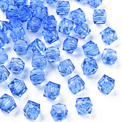 Perles en acrylique transparente, facette, carrée, bleuet, 8.5x9.5x9.5mm, Trou: 2.5mm
