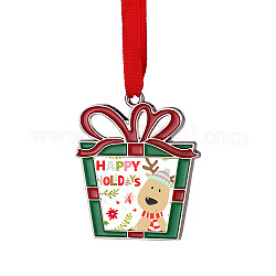 Decorazioni natalizie con ciondolo in lega vuota a sublimazione a tema natalizio, pendente in lega con foto in bianco, con nastro in poliestere, scatola, 52x46.5x2.2mm, Foro: 3.3 mm, vassoio: 25x30mm