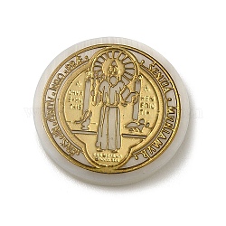 宗教天然ホワイトシェルカボション  金箔  聖人ベネディクトとフラットラウンド  ゴールド  20x2.5mm