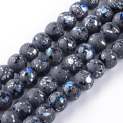 Chapelets de perles en verre peint, ronde, couleur d'argent, 10mm, Trou: 1.5mm, Environ 80 pcs/chapelet, 31.4 pouce