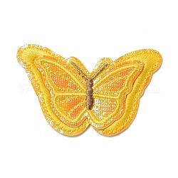 Computerized Embroidery Cloth Iron on/Sew on Patches, Costume Accessories, Butterfly, Gold, 48x79.5x2mm