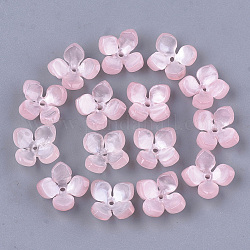 Perlenkappen aus Celluloseacetat (Harz), 4-Blütenblatt, Blume, rosa, 14x14x6 mm, Bohrung: 1.2 mm