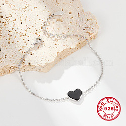 Браслеты-цепочки из серебра 925 пробы с родиевым покрытием, женские браслеты с звеньями из черного оникса в форме сердца, платина, 5-1/2 дюйм (14 см)