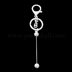 Portachiavi con perline con barra in lega verniciata a spruzzo per la creazione di gioielli fai da te, Con fascette di lega di lega e anello di ferro, bianco, 15.5~15.8cm