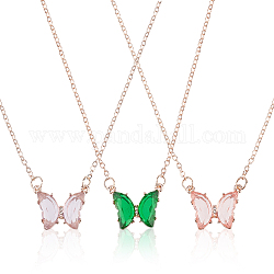 Anattasoul 3 pièces 3 couleurs ensemble de colliers pendentif papillon acrylique, bijoux en alliage de zinc plaqué or rose pour femmes, couleur mixte, 17.91 pouce (45.5 cm), 1 pc / couleur