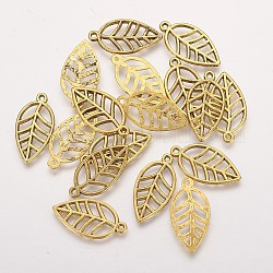 Tibetan Style Alloy Pendants, Lead Free & Cadmium Free, Leaf, Antique Golden, 23x12x1mm, Hole: 1mm