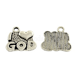 Tibetan Style Alloy Charms, Lead Free & Cadmium Free, Word(I Love God), Antique Silver, 13.5x15x2mm, Hole: 2mm, about 285pcs/317g
